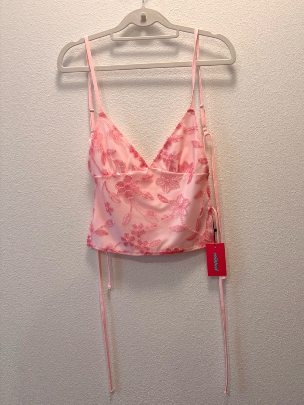 Edikted Pia Sequin Floral Backless Top NWT